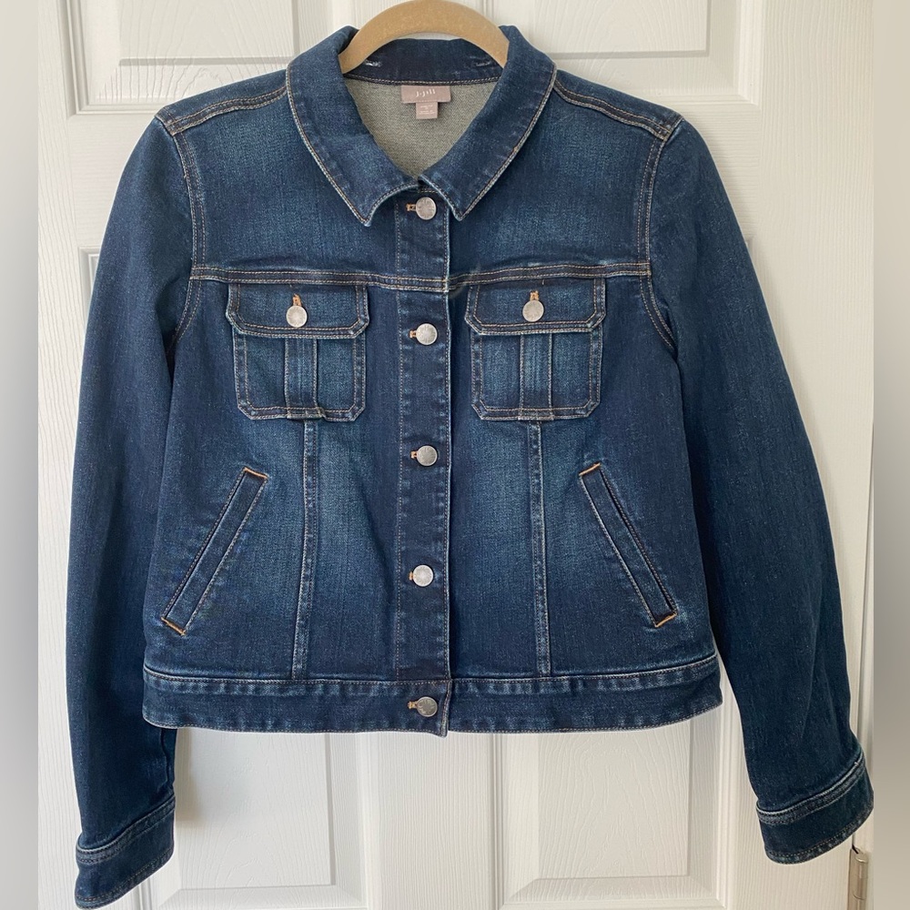 J. Jill Cropped Denim Jacket - Size S - Dark Wash - Like New
